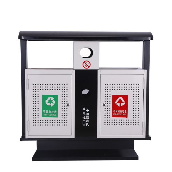 thùng rác để ngoài trời bằng kim loại 2 ngăn