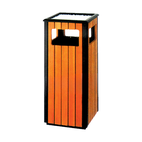 Thùng đựng rác bằng gỗ có gạt tàn thuốc lá