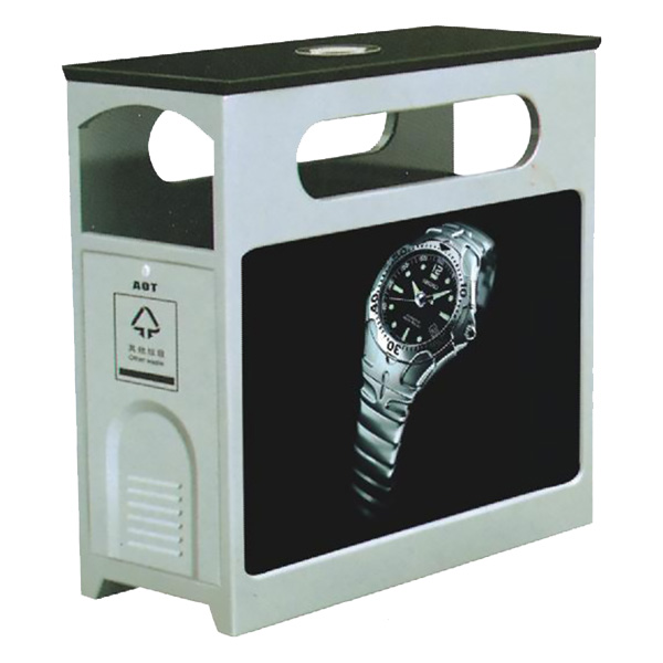 Thùng rác quảng cáo có gạt tàn bằng inox