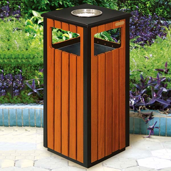 Sọt đựng rác bằng gỗ có gạt tàn thuốc lá