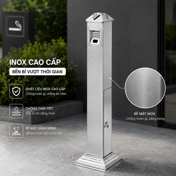 Trụ gạt tàn công cộng sản xuất từ inox