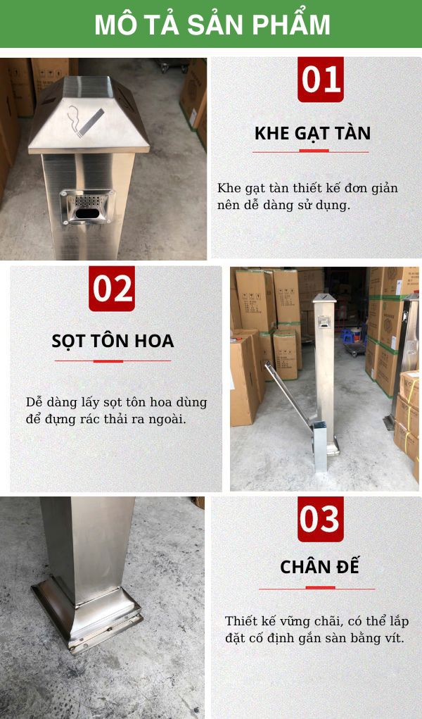 Tham khảo chi tiết đặc điểm trụ gạt tàn inox