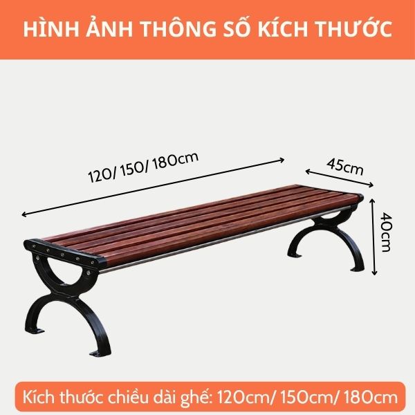 Kích thước ghế băng dài gỗ nhựa
