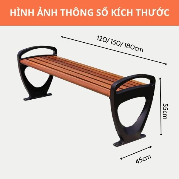 Mẫu ghế băng dài ngoài trời và thông số kích thước