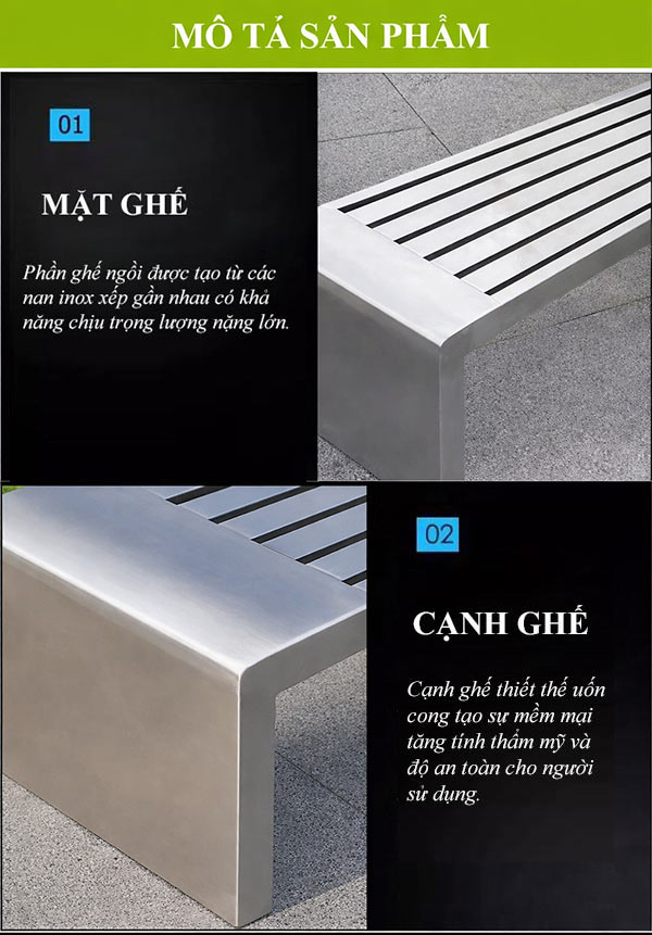 Các chi tiết của ghế công viên inox