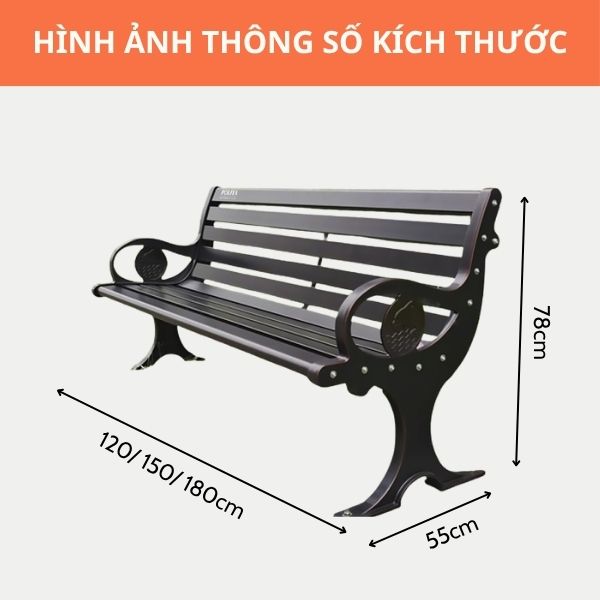 Kích thước ghế băng dài công viên bằng nhôm đúc