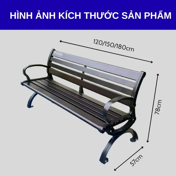 Chi tiết kích thước ghế băng dài nhôm đúc sân vườn