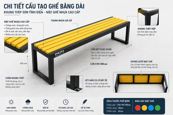 Thiết kế ghế gỗ nhựa băng dài đơn giản