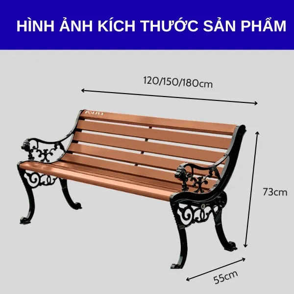 Chi tiết kích thước ghế công viên nan nhựa giả gỗ