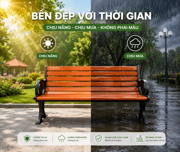 Ghế công viên nan nhựa giả gỗ giá rẻ, bền bỉ