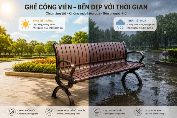 Mẫu ghế công viên nan nhựa bền bỉ dưới mọi điều kiện thời tiết
