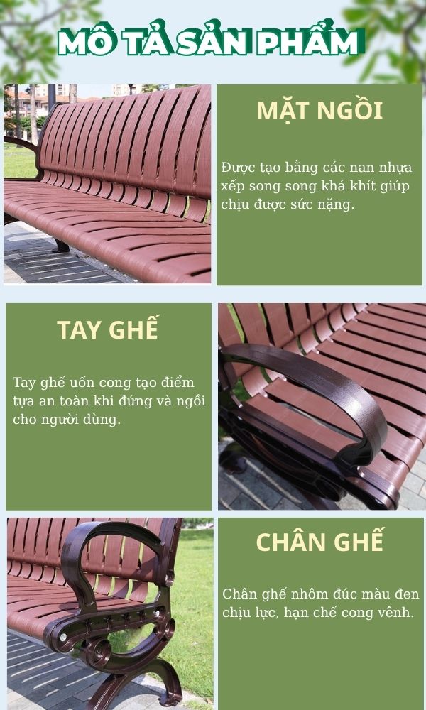 Tham khảo kĩ các đặc điểm cấu tạo ghế công viên