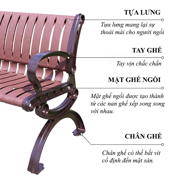 Cấu tạo chung của ghế công viên khung nhôm nan nhựa