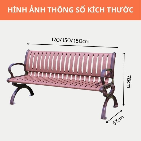 Kích thước ghế công viên loại 1m2, 1m5 và 1m8