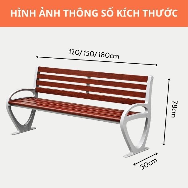 Kích thước ghế công viên - đủ 1m2, 1m5 và 1m8