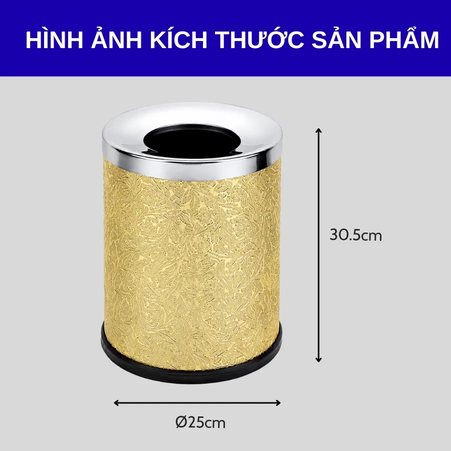 Kích thước thùng rác bọc giả da không nắp