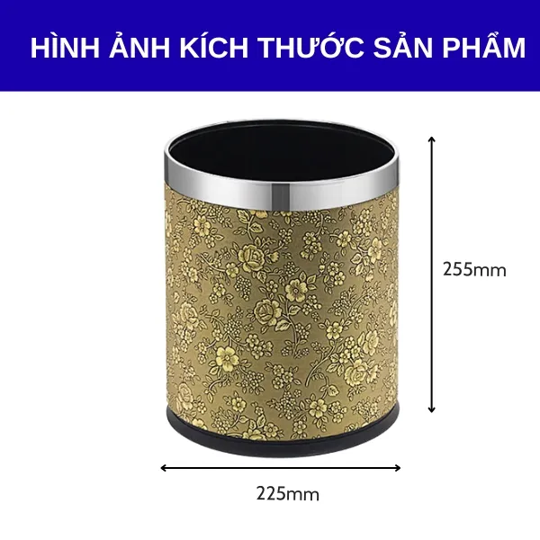 Kích thước sọt rác không nắp bọc giả da in hoa