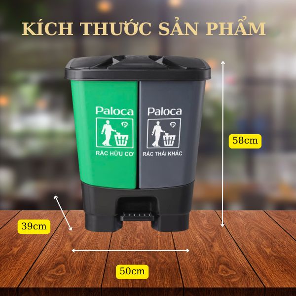 Kích thước thùng rác nhựa 60 lít 2 ngăn