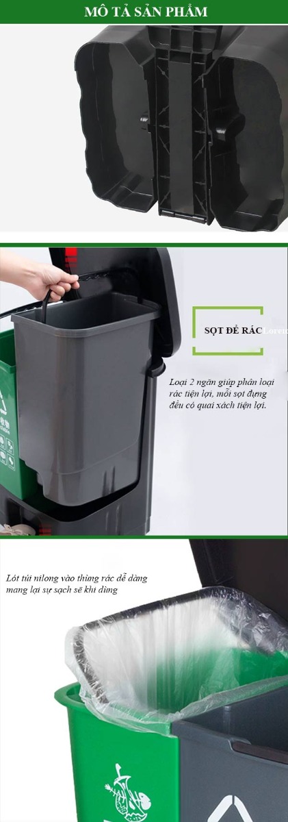 Khám phá đặc điểm thùng rác nhựa 2 ngăn 60L