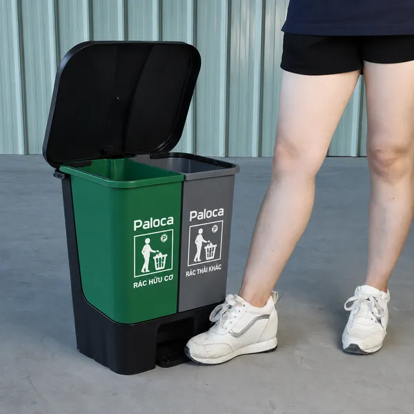 Thùng rác nhựa 2 ngăn đạp chân mở nắp