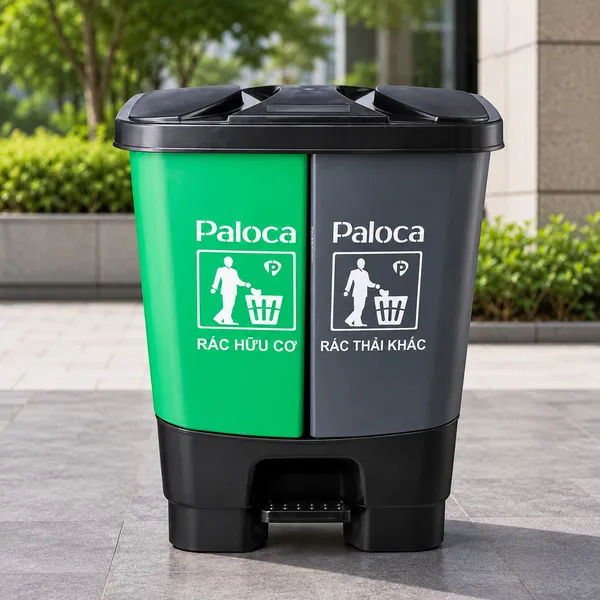 Thùng rác nhựa đạp chân loại 2 ngăn dung tích 60 lít