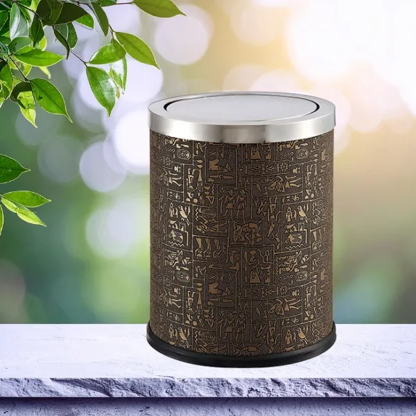 Thùng rác tròn bọc giả da nắp lật đẹp