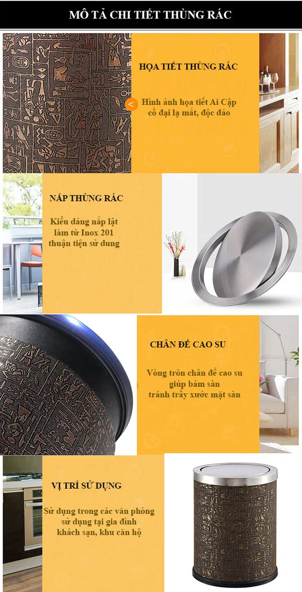 Tham khảo chi tiết đặc điểm thùng rác bọc giả da nắp bập bênh