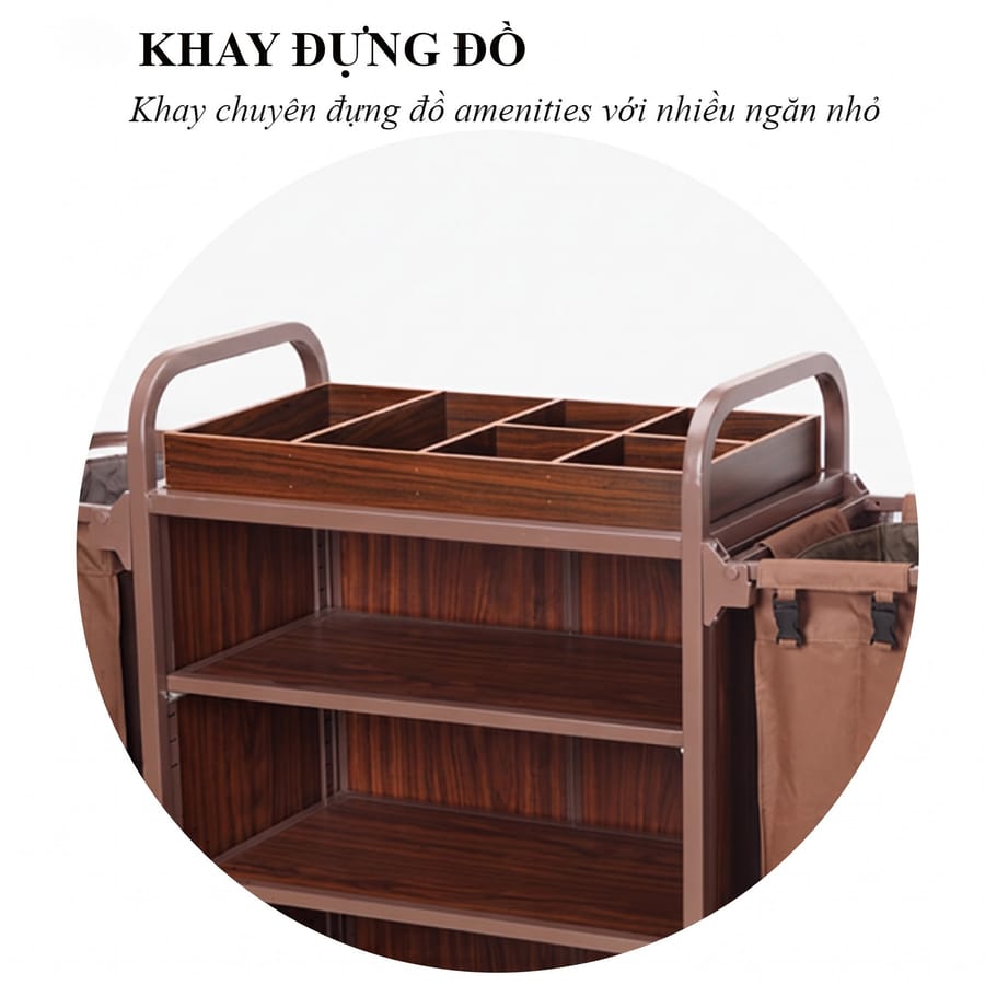 Khay để đồ tiêu hao khách sạn đặt ở tầng trên cùng