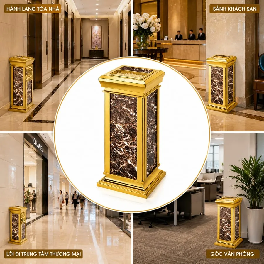 Không gian sử dụng thùng rác đá hoa cương trang trí