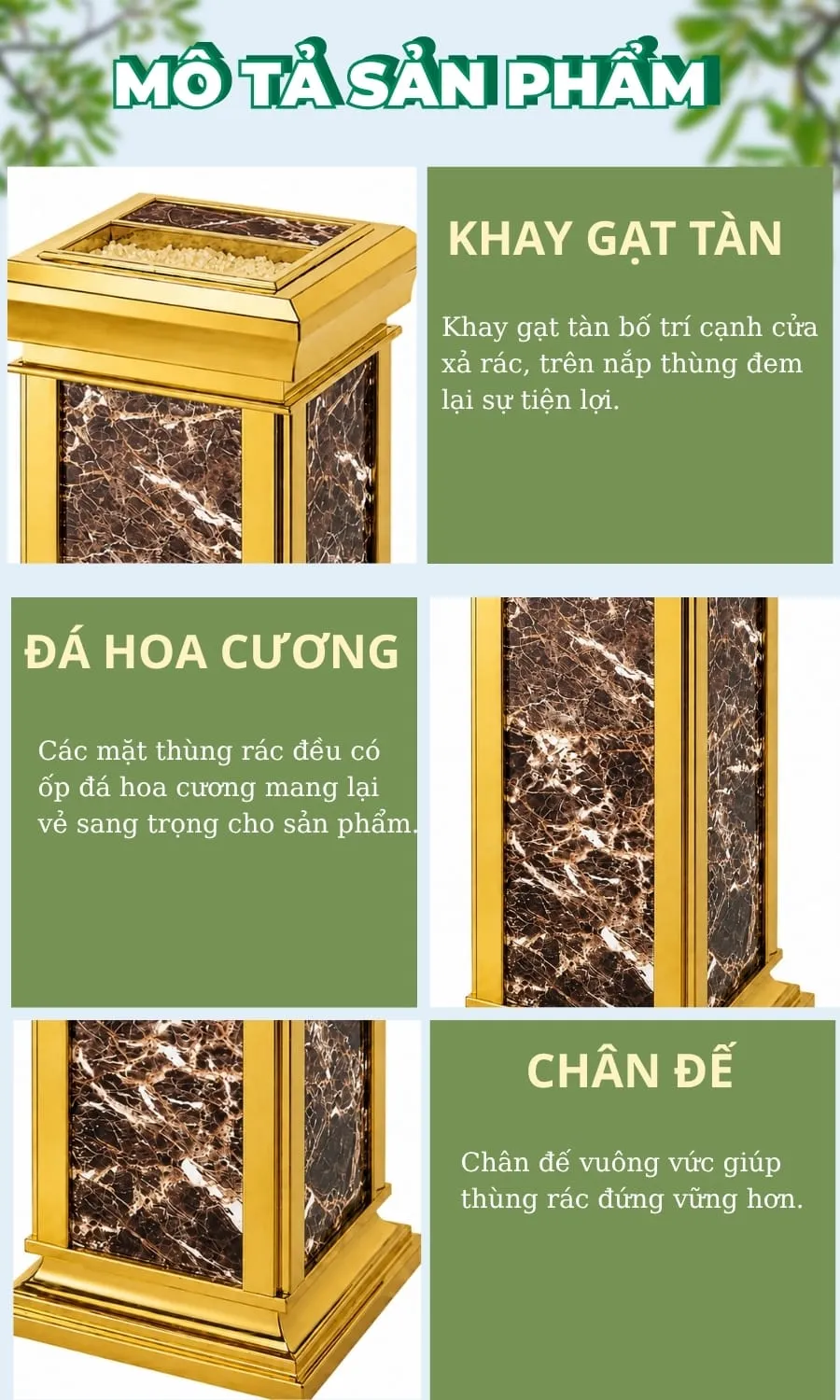 Đặc điểm cấu tạo thùng rác đá hoa cương gạt tàn