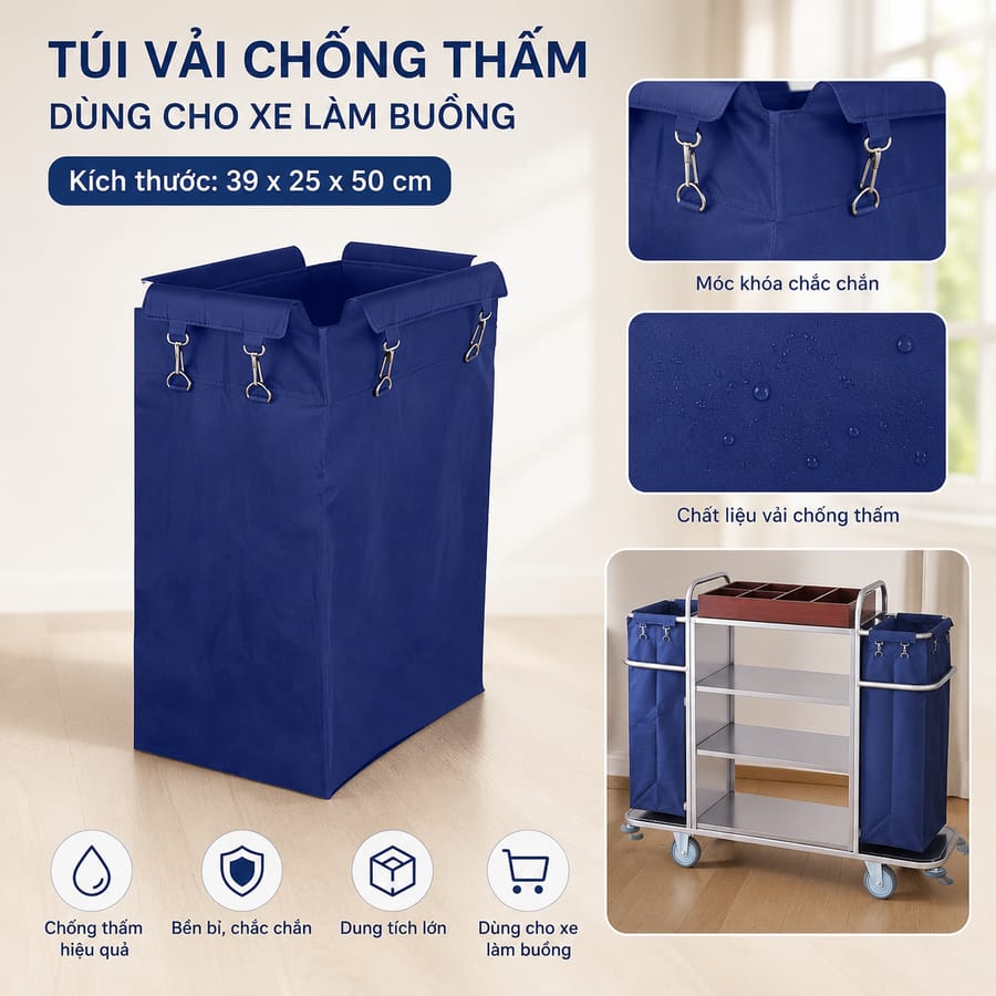 Túi vải treo khung xe làm buồng màu xanh