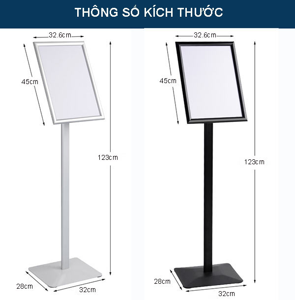 Kích thước bảng menu A3 khung hợp kim nhôm
