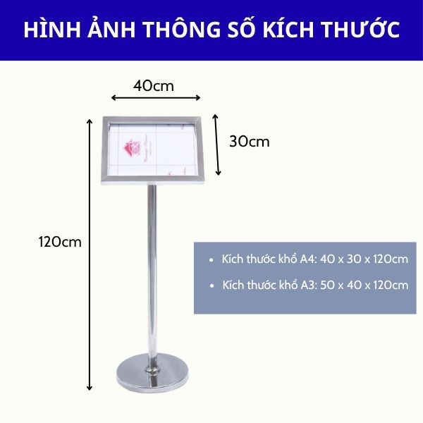 Tham khảo kích thước bảng menu thông tin inox trắng