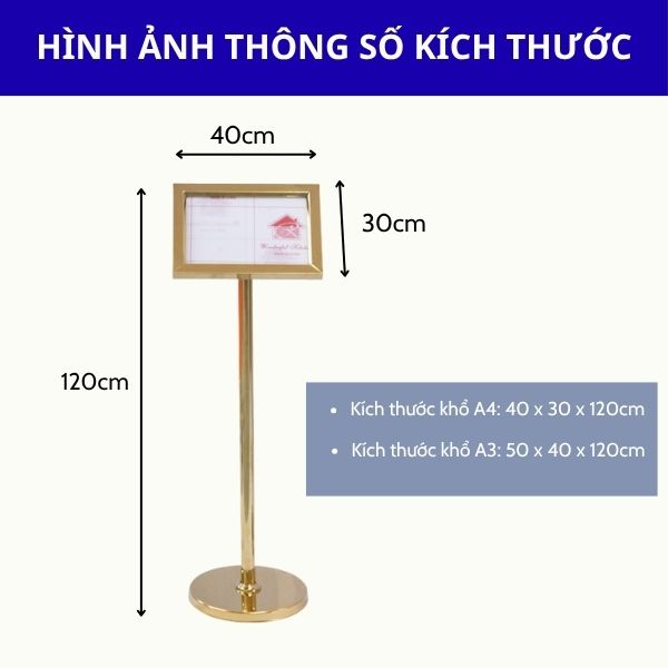 Tham khảo kích thước bảng menu thông tin inox vàng