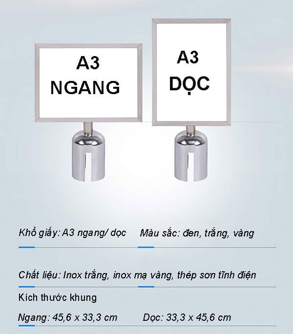 Kích thước bảng thông tin cỡ A3 gắn đầu cột chắn