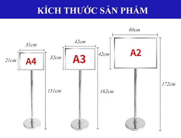 Các kích thước bảng menu mà bạn có thể lựa chọn