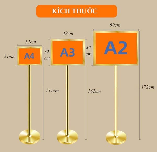 Kích thước bảng thông báo inox vàng 2 mặt