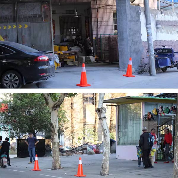 Hình ảnh thực tế sử dụng cọc tiêu chóp nón phản quang 45cm