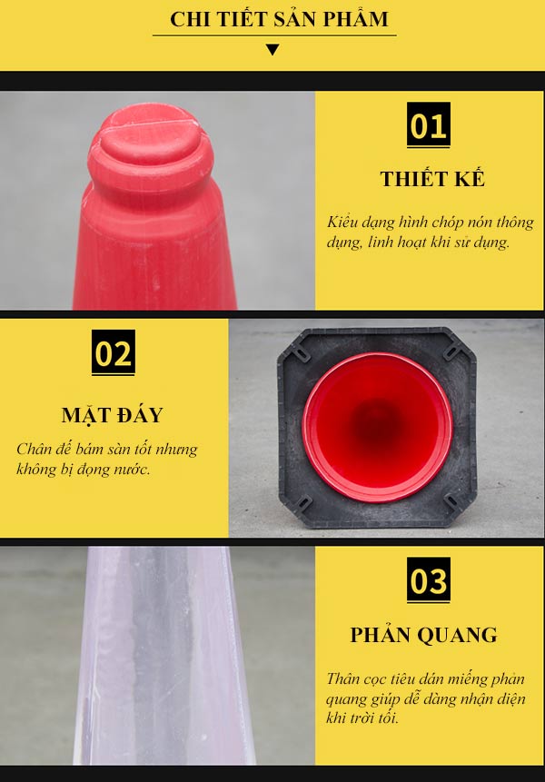 Chi tiết đặc điểm thiết kế cọc tiêu chóp nón phản quang