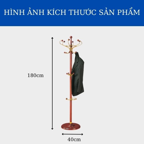 Kích thước cây treo quần áo bằng gỗ kết hợp inox