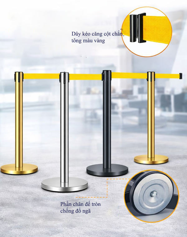 Cột chắn dây kéo màu vàng được sử dụng phổ biến
