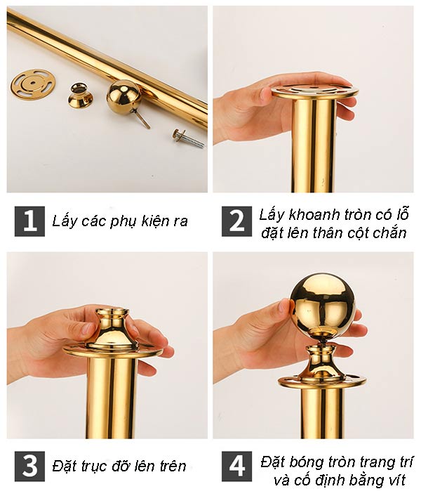 Hướng dẫn lắp đặt cột chắn inox mạ vàng