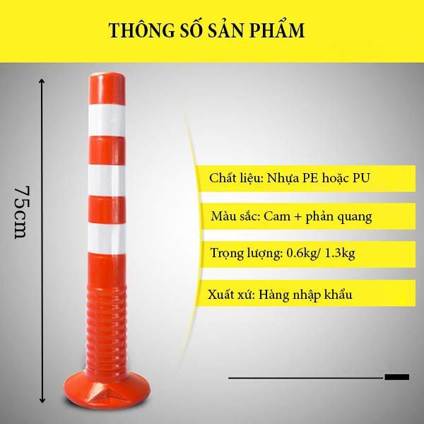 Chi tiết thông số kích thước cọc tiêu phân làn nhựa 75cm
