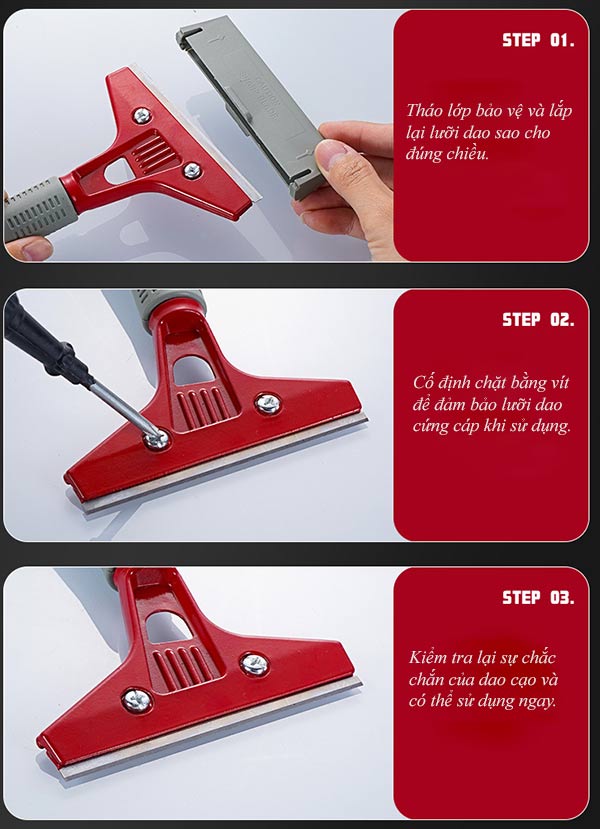 Lắp đặt lưỡi dao cạo sàn dễ dàng vào phần thân