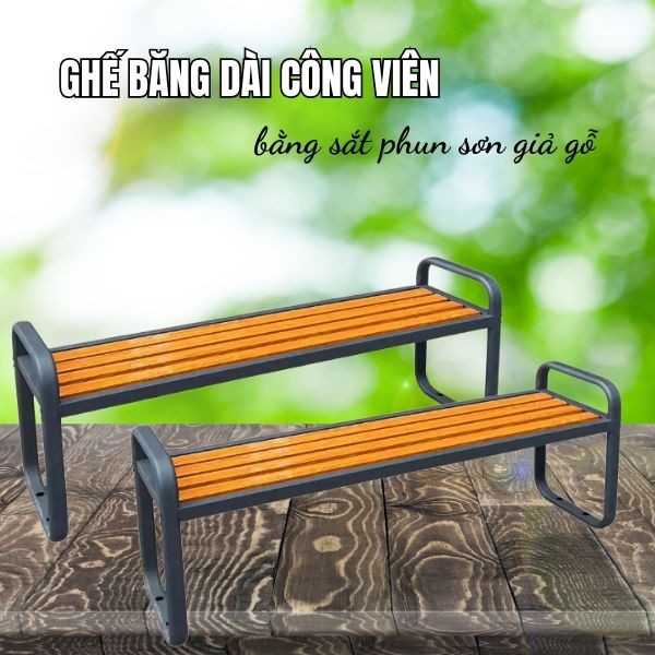 Ghế băng dài công viên nan sắt sơn giả gỗ