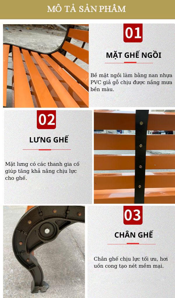 Chi tiết đặc điểm các bộ phận cấu thành ghế ngồi công viên