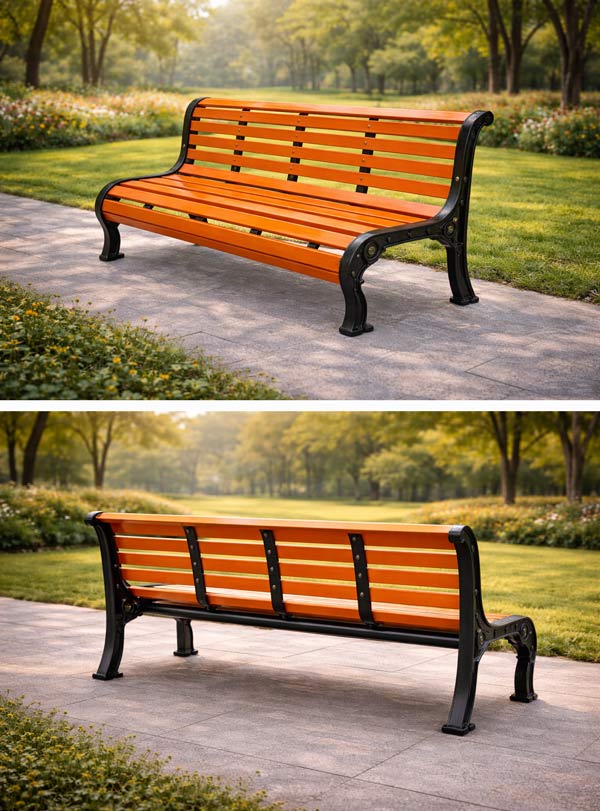 Thiết kế mặt trước và sau ghế công viên dài 1.5m