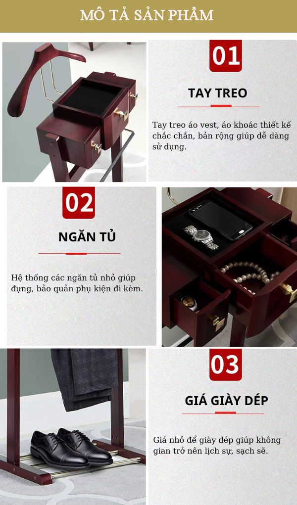 Chi tiết các bộ phận cấu thành giá treo quần áo vest
