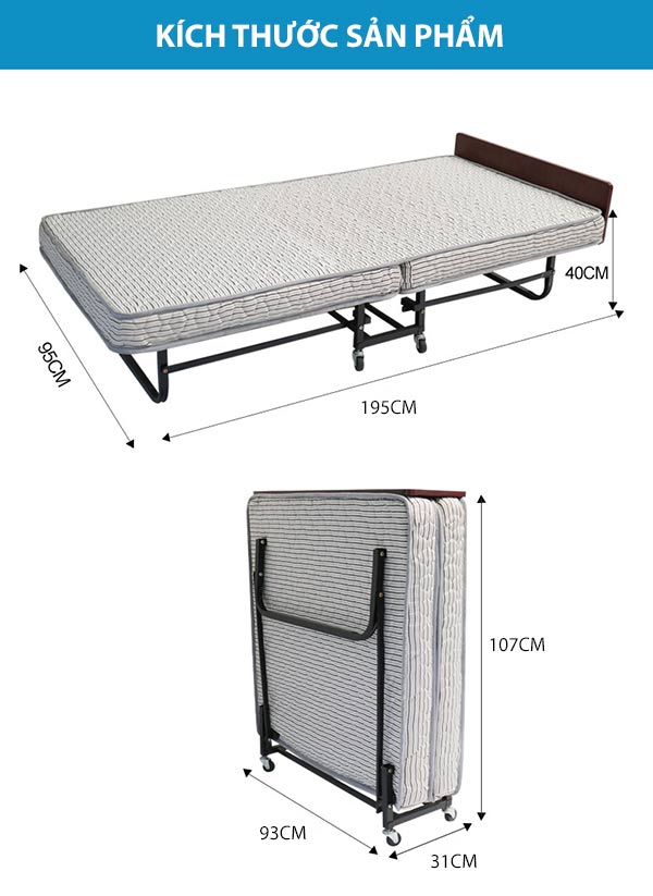 Kích thước giường phụ khách sạn và kích thước sau khi gấp gọn