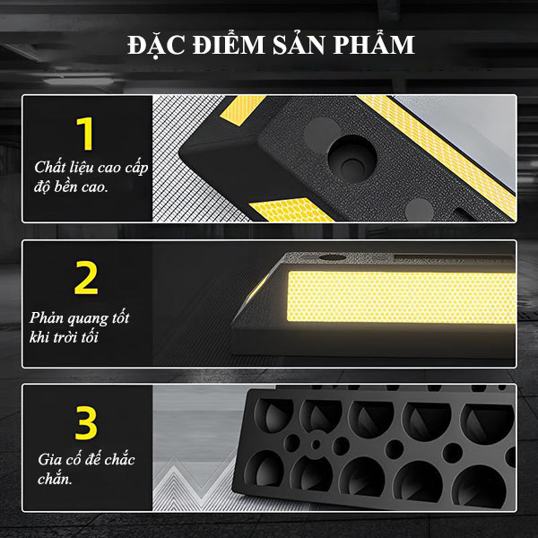 Đặc điểm của gờ chặn bánh xe cao su phản quang